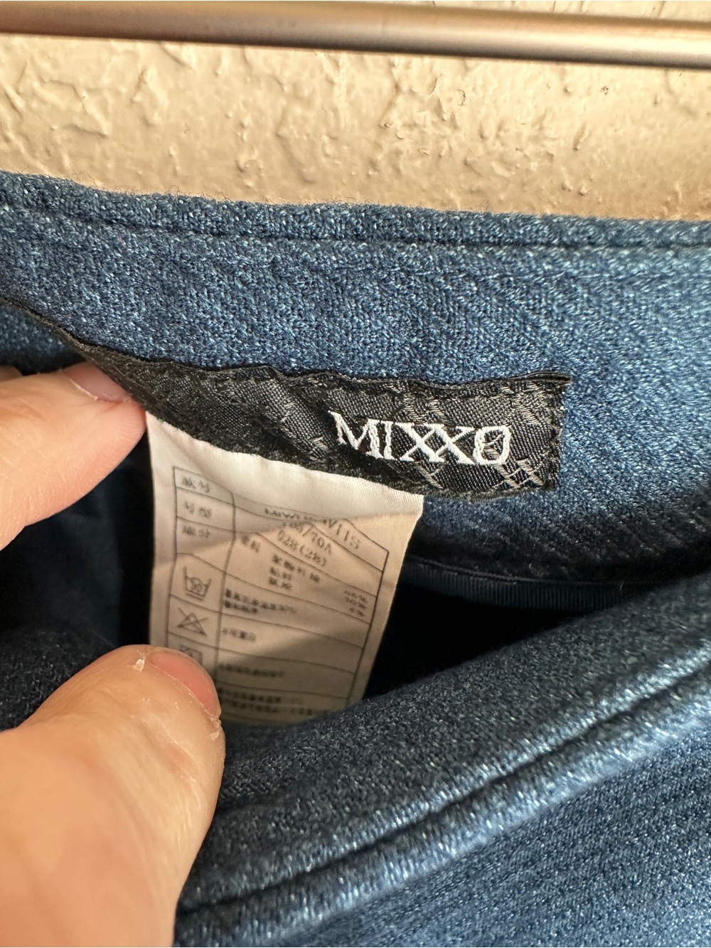 MIXXO Blue Button Front Herringbone Pattern Flare Mini Skirt Size 28 - Picture 5 of 5